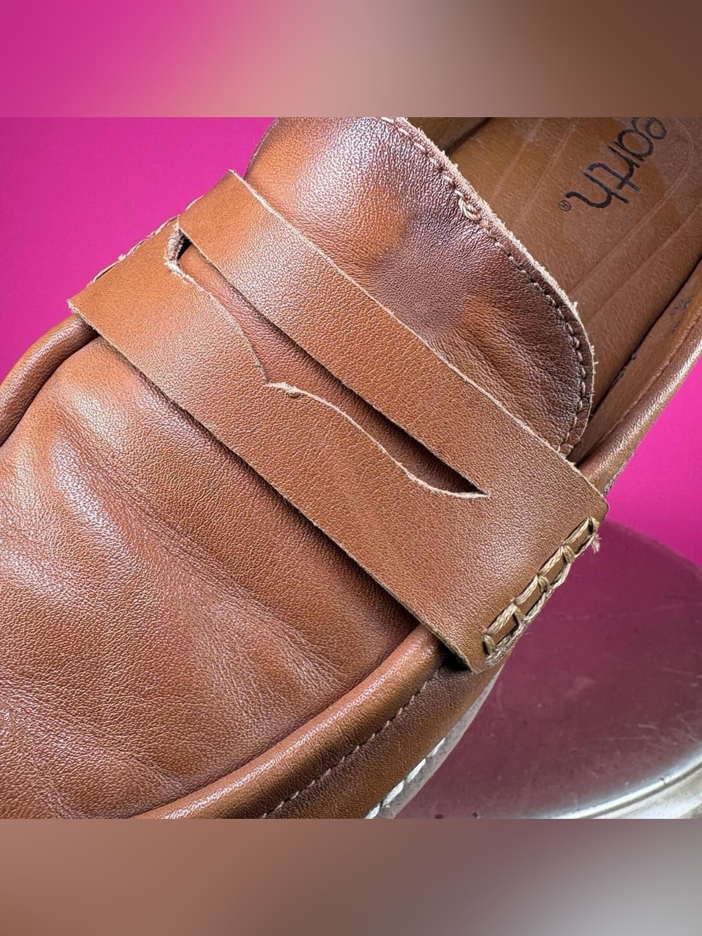 Earth Javas Brown Leather Penny Loafer US 8 Wide - Picture 7 of 8
